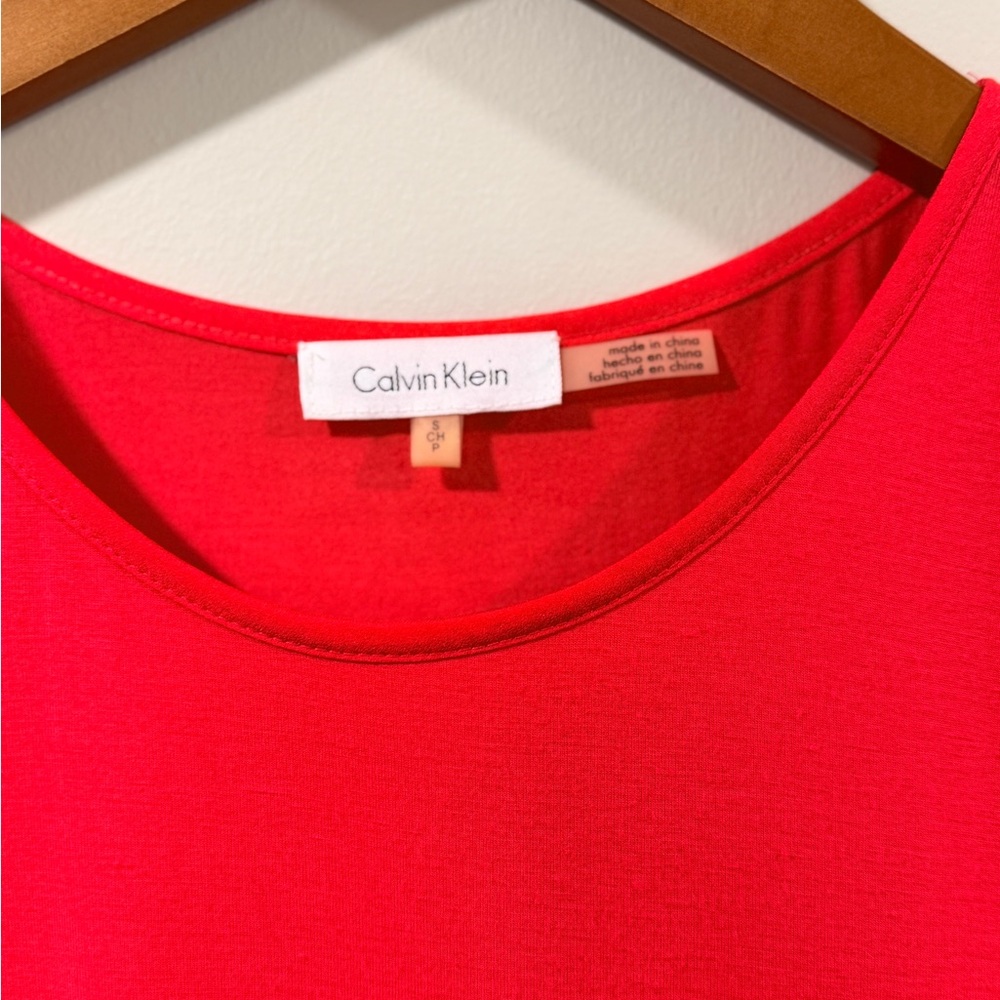 Calvin Klein Women's Coral Short Sleeve Tee with Chiffon Accents Size S - Picture 2 of 12